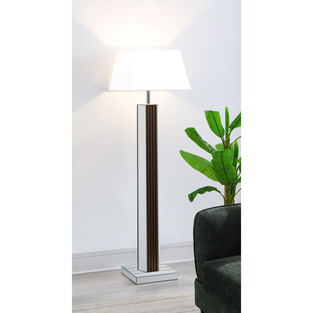 920178 Elena 67-inch Square Tapered Mirrored Floor Lamp Brown
