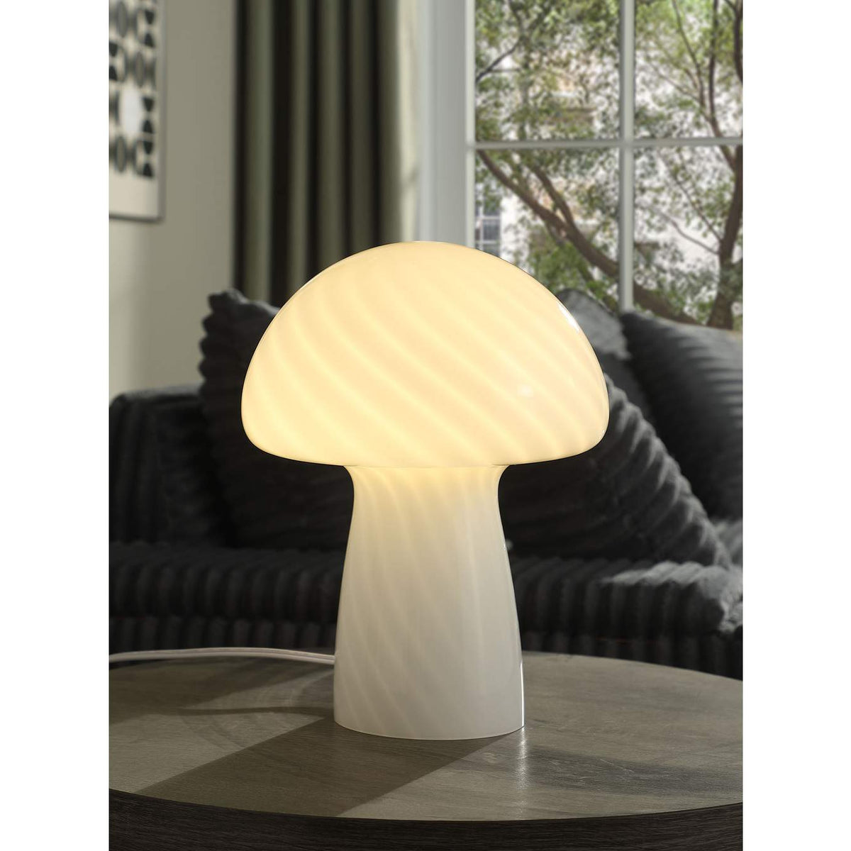 920249 Kanaby Mushroom Shaped Glass Bedside Table Lamp White