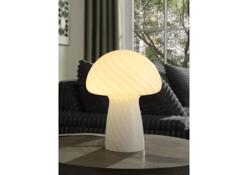 920249 Kanaby Mushroom Shaped Glass Bedside Table Lamp White