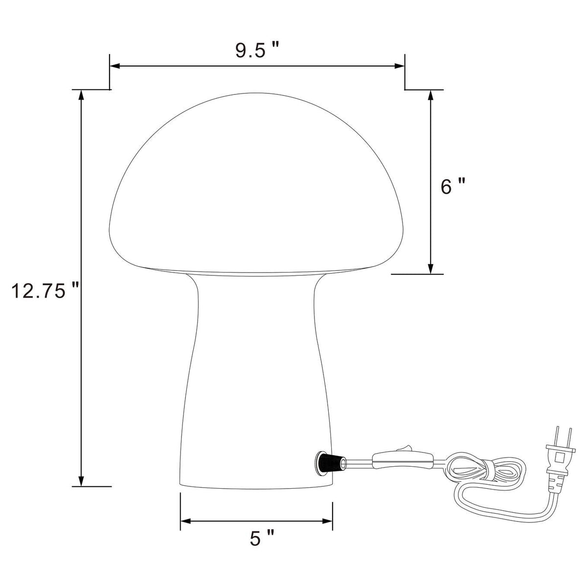 920249 Kanaby Mushroom Shaped Glass Bedside Table Lamp White