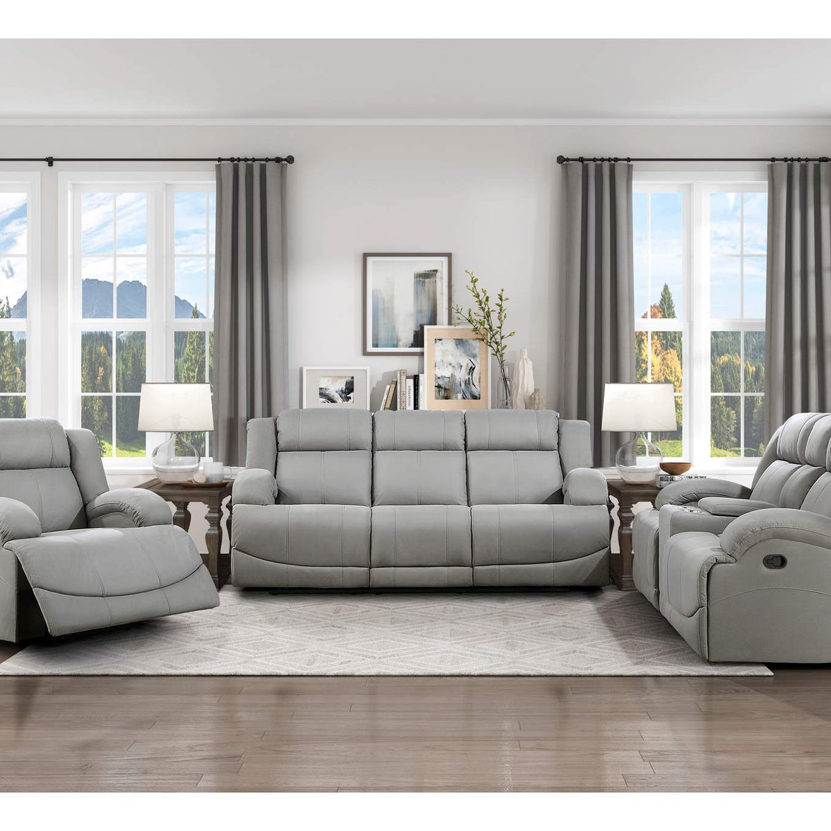 9207GRY-3 Camryn Double Reclining Sofa