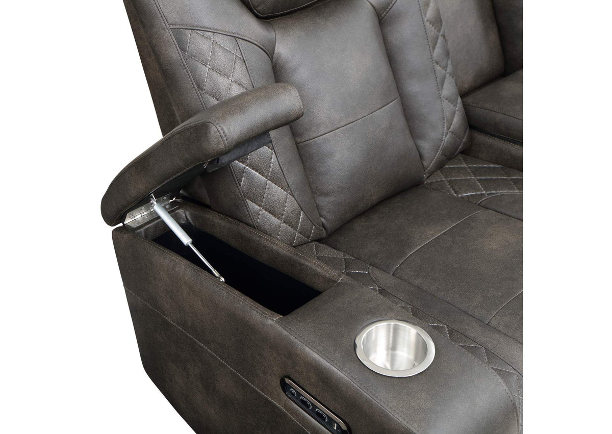 9211BRG-2PWH Tabor Power Double Reclining Love Seat with Center Console, Power Headrests, Storage Arms and Cup Holders