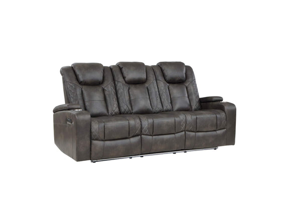 9211BRG-3PWH Tabor Power Double Reclining Sofa with Center Drop-Down Cup Holders, Power Headrests, Storage Arms and Cup holders