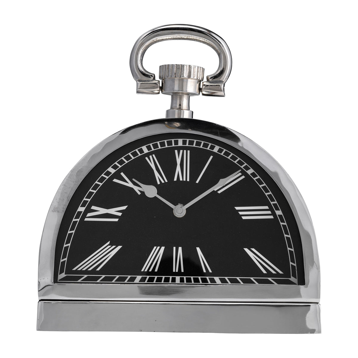 Metal 7" Leaning Table-Clock With Handle - Nickel