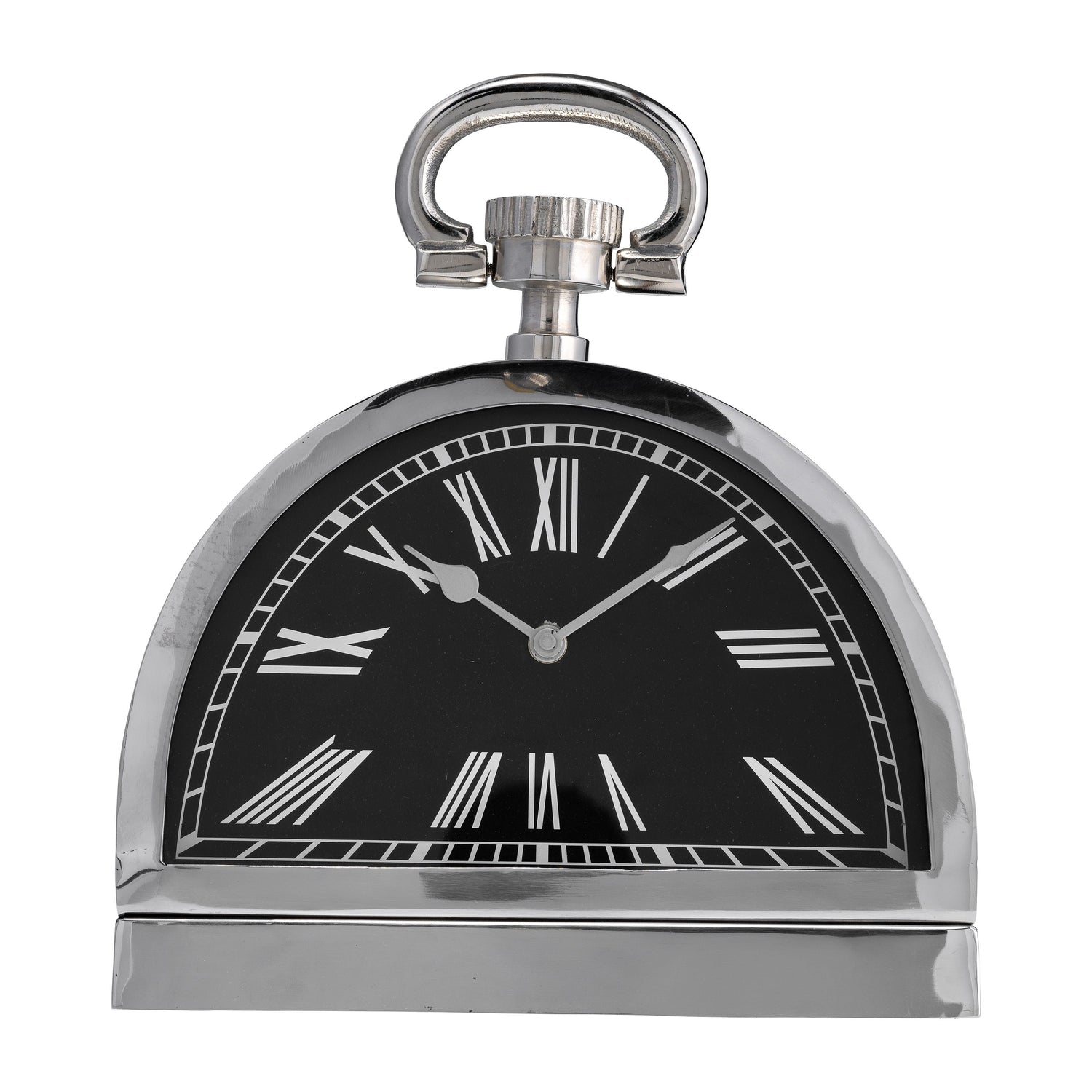 Metal 7" Leaning Table-Clock With Handle - Nickel