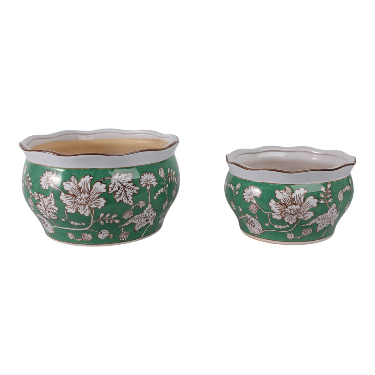 10" / 12" Chinoiserie Vines Planters (Set of 2) - Green