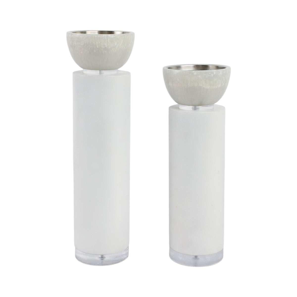 13" / 11" Colchester Wood And Mica Resin Candle (Set of 2) - White
