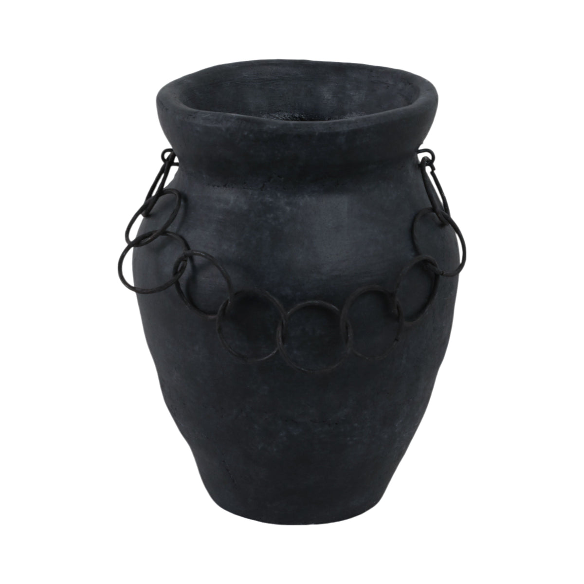 8" Rustic Vase With Chain - Black