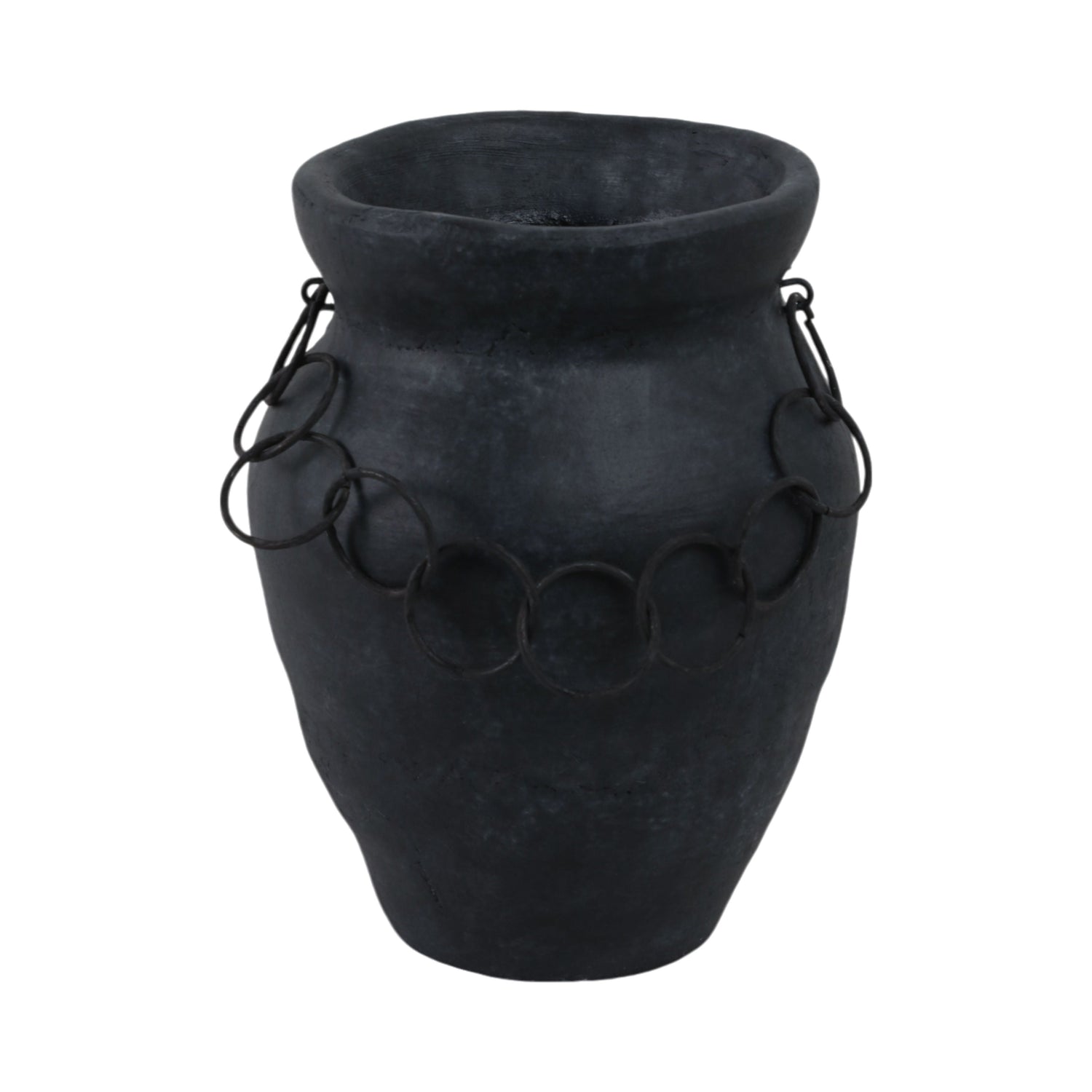 8" Rustic Vase With Chain - Black