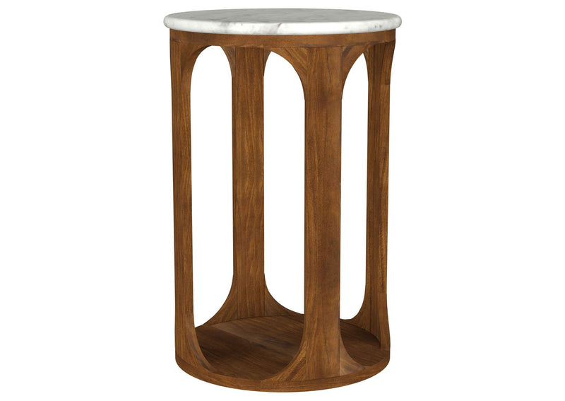 930080 Berkeley Round Marble Top Side Table White and Brown