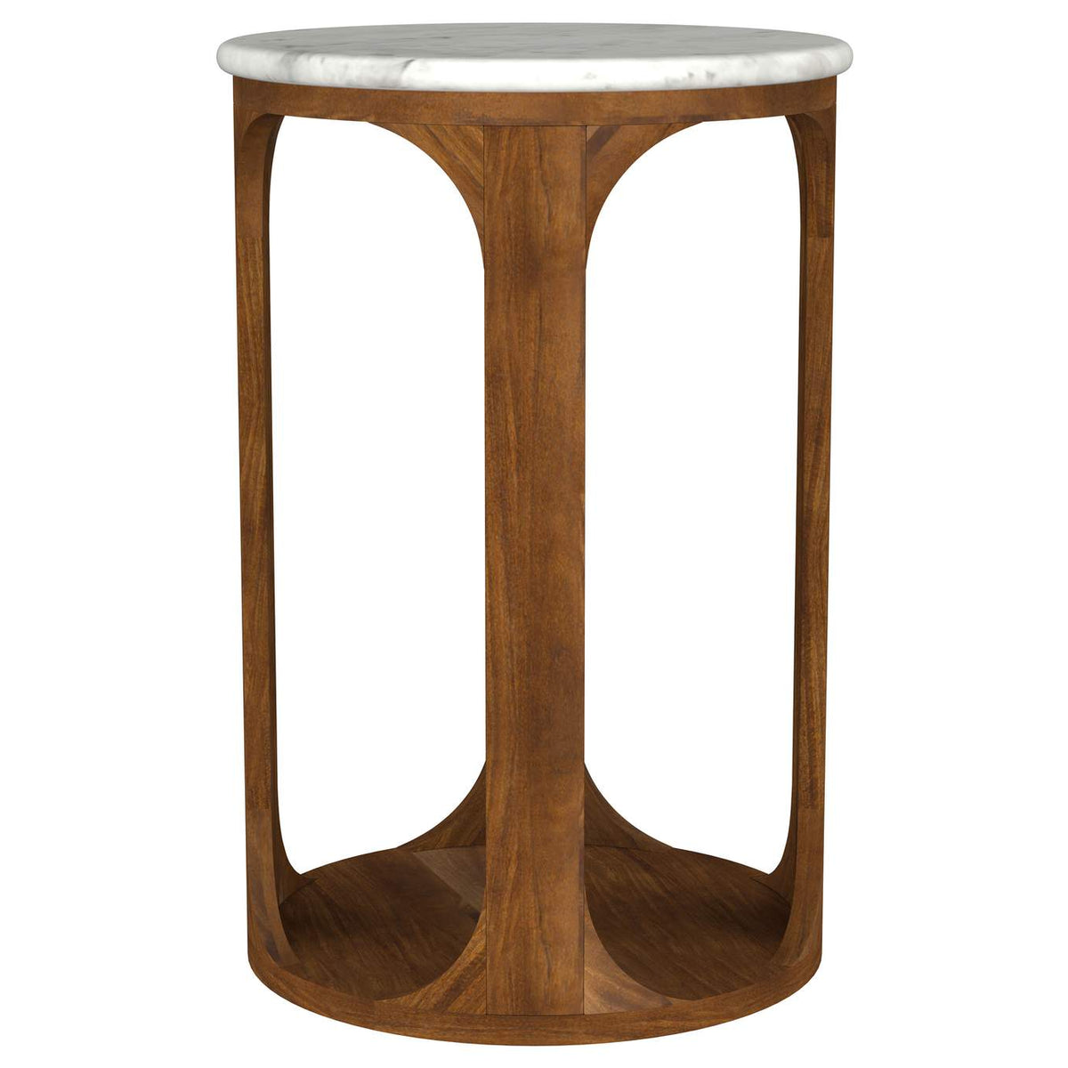 930080 Berkeley Round Marble Top Side Table White and Brown