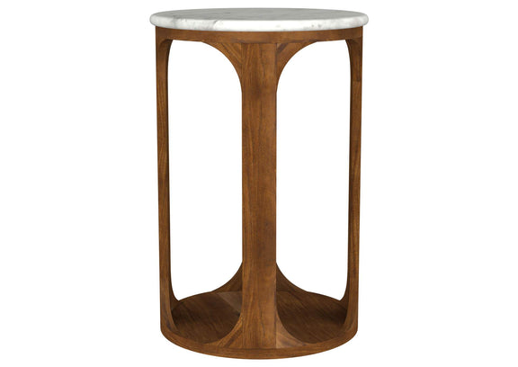 930080 Berkeley Round Marble Top Side Table White and Brown