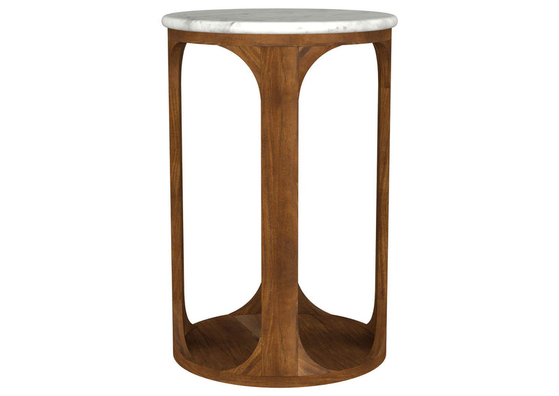 930080 Berkeley Round Marble Top Side Table White and Brown