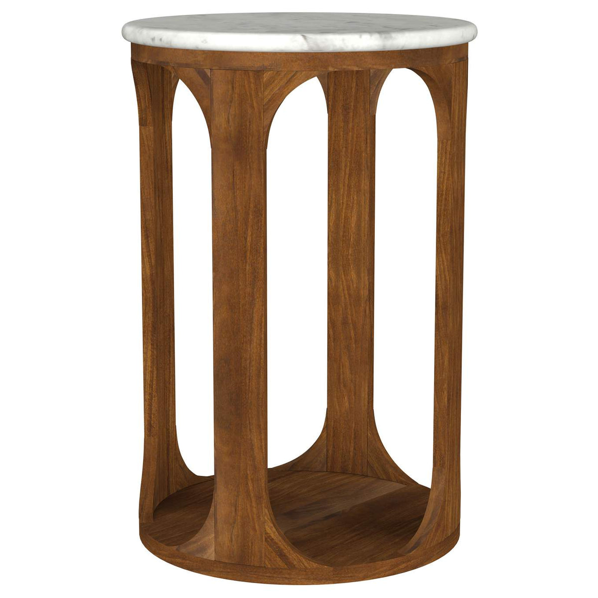 930080 Berkeley Round Marble Top Side Table White and Brown