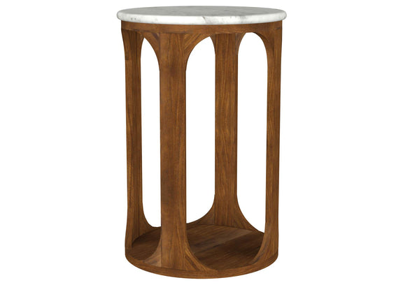 930080 Berkeley Round Marble Top Side Table White and Brown