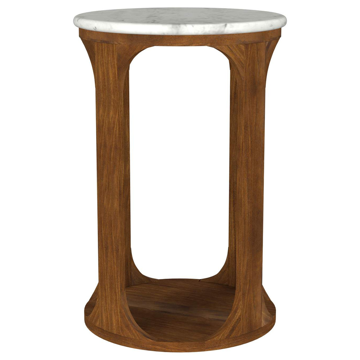 930080 Berkeley Round Marble Top Side Table White and Brown