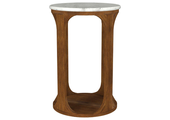 930080 Berkeley Round Marble Top Side Table White and Brown