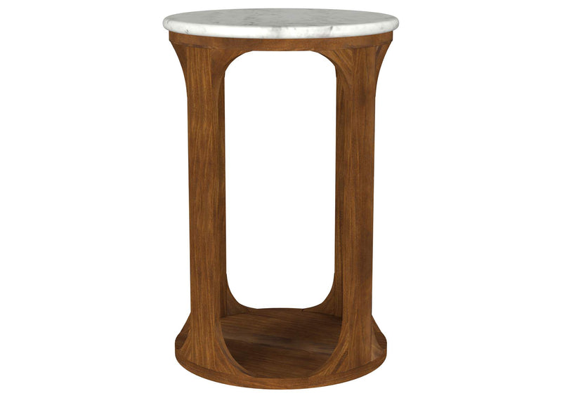 930080 Berkeley Round Marble Top Side Table White and Brown
