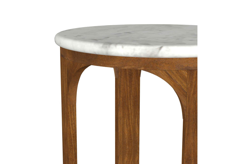 930080 Berkeley Round Marble Top Side Table White and Brown