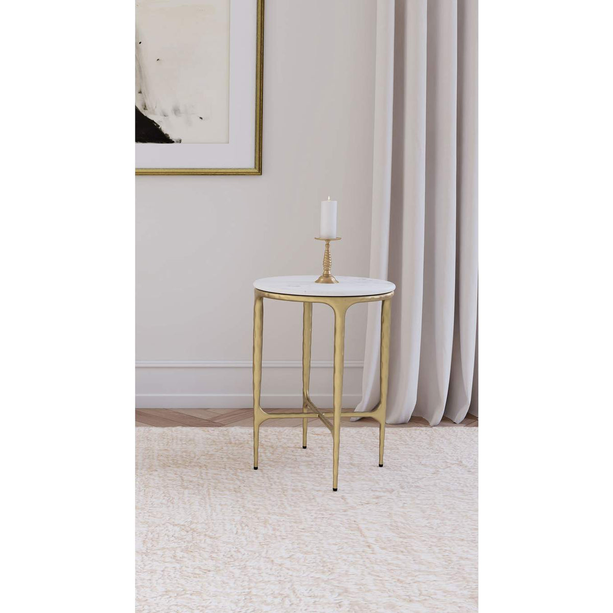 930081 Baldwin Round Marble Top Side Table White and Gold