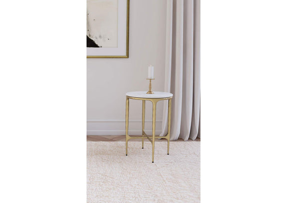 930081 Baldwin Round Marble Top Side Table White and Gold