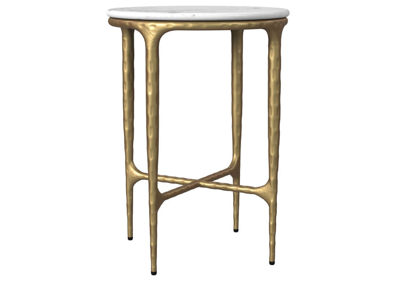 930081 Baldwin Round Marble Top Side Table White and Gold