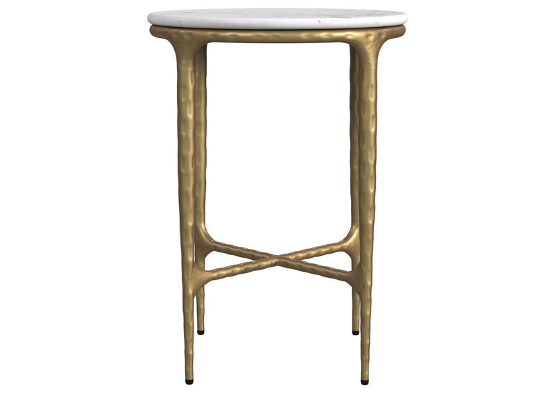 930081 Baldwin Round Marble Top Side Table White and Gold
