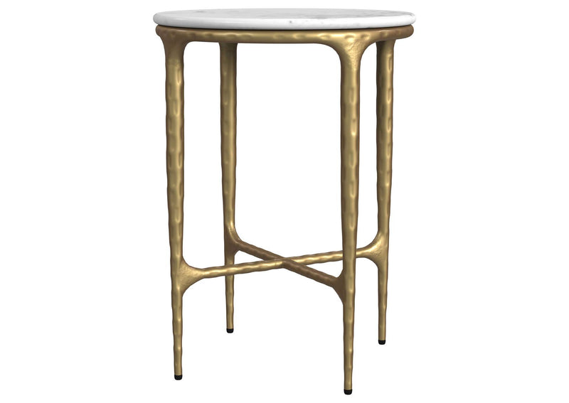 930081 Baldwin Round Marble Top Side Table White and Gold