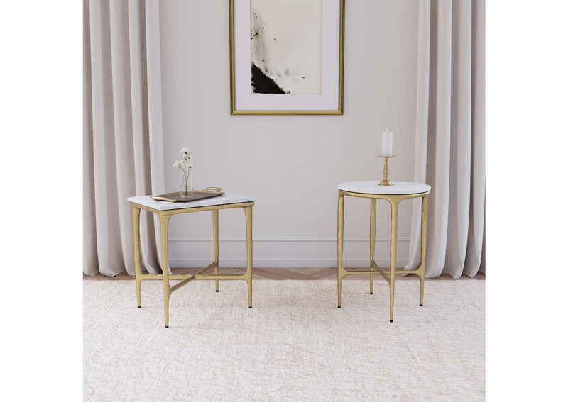 930081 Baldwin Round Marble Top Side Table White and Gold