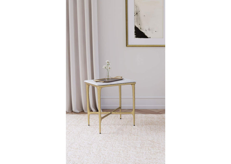 930091 Baldwin Rectangular Marble Top Side Table White and Gold