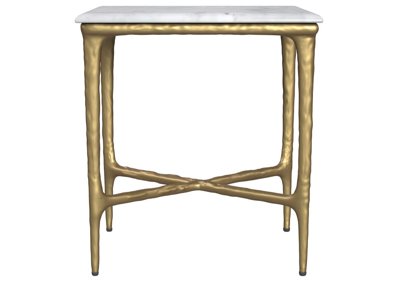 930091 Baldwin Rectangular Marble Top Side Table White and Gold