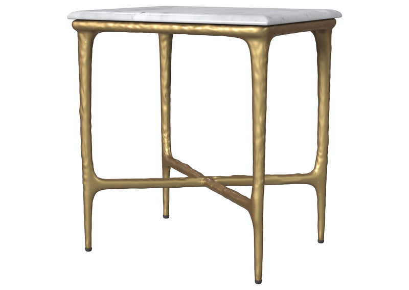 930091 Baldwin Rectangular Marble Top Side Table White and Gold
