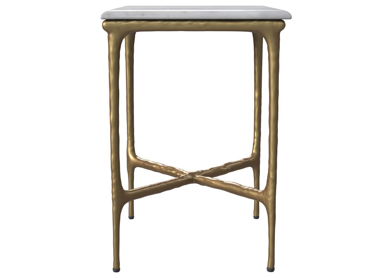 930091 Baldwin Rectangular Marble Top Side Table White and Gold