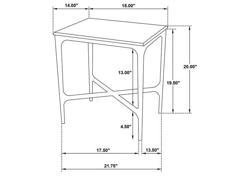 930091 Baldwin Rectangular Marble Top Side Table White and Gold