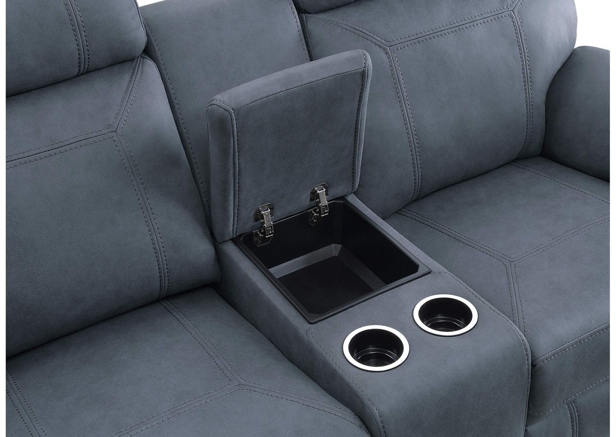 9301BUE-2 Clifton Double Glider Reclining Love Seat with Center Console