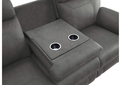 9301GRY-3 Clifton Double Reclining Sofa with Center Drop-Down Cup Holders