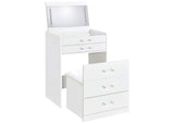 930208 Danbury 3-drawer Makeup Vanity & Stool Set White High Gloss