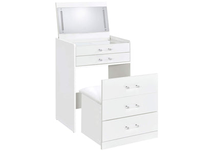 930208 Danbury 3-drawer Makeup Vanity & Stool Set White High Gloss