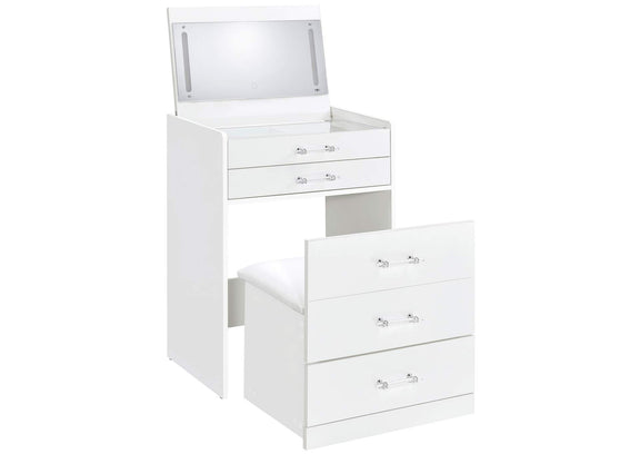 930208 Danbury 3-drawer Makeup Vanity & Stool Set White High Gloss