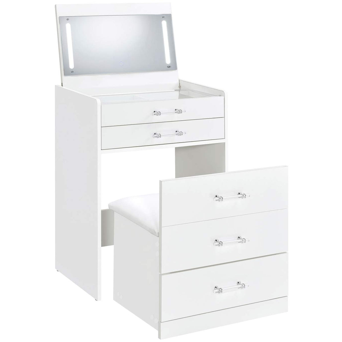 930208 Danbury 3-drawer Makeup Vanity & Stool Set White High Gloss