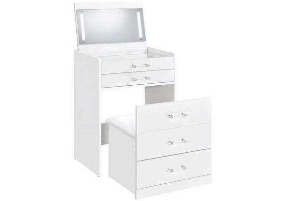 930208 Danbury 3-drawer Makeup Vanity & Stool Set White High Gloss