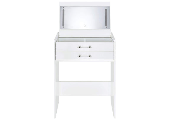 930208 Danbury 3-drawer Makeup Vanity & Stool Set White High Gloss