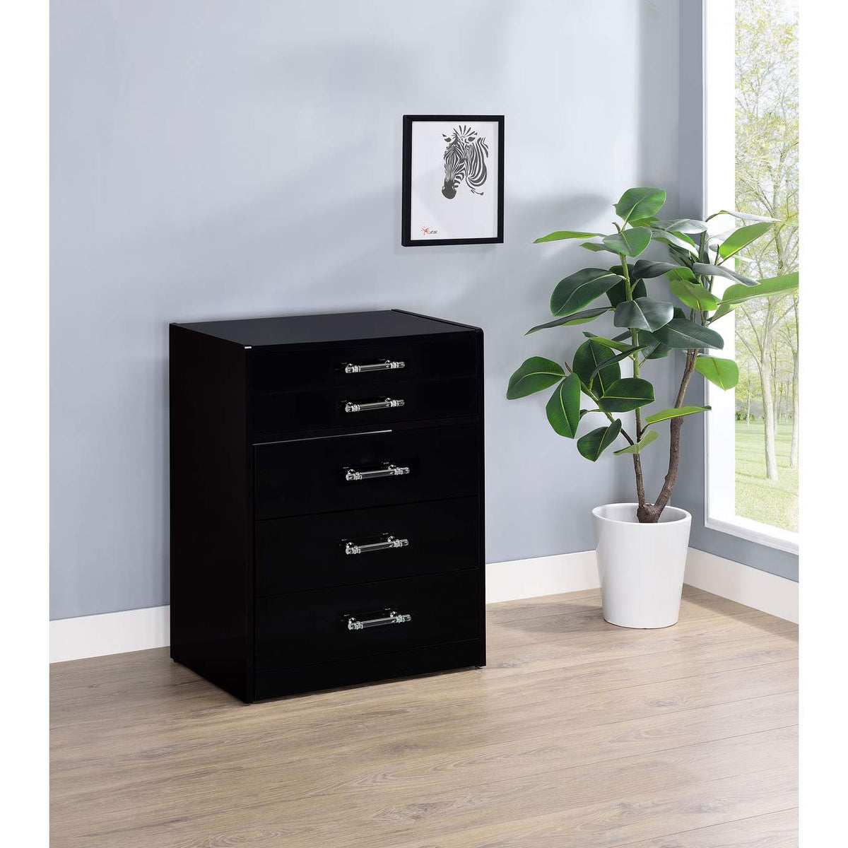 930209 Danbury 3-drawer Makeup Vanity & Stool Set Black High Gloss