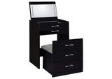 930209 Danbury 3-drawer Makeup Vanity & Stool Set Black High Gloss