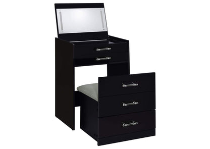 930209 Danbury 3-drawer Makeup Vanity & Stool Set Black High Gloss