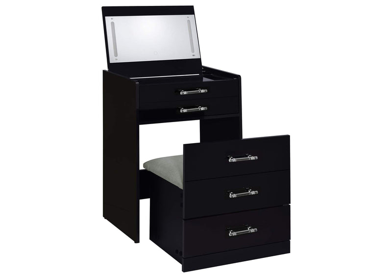 930209 Danbury 3-drawer Makeup Vanity & Stool Set Black High Gloss