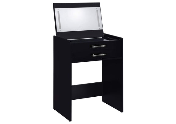 930209 Danbury 3-drawer Makeup Vanity & Stool Set Black High Gloss