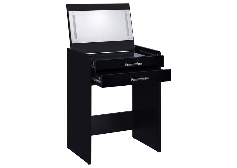 930209 Danbury 3-drawer Makeup Vanity & Stool Set Black High Gloss