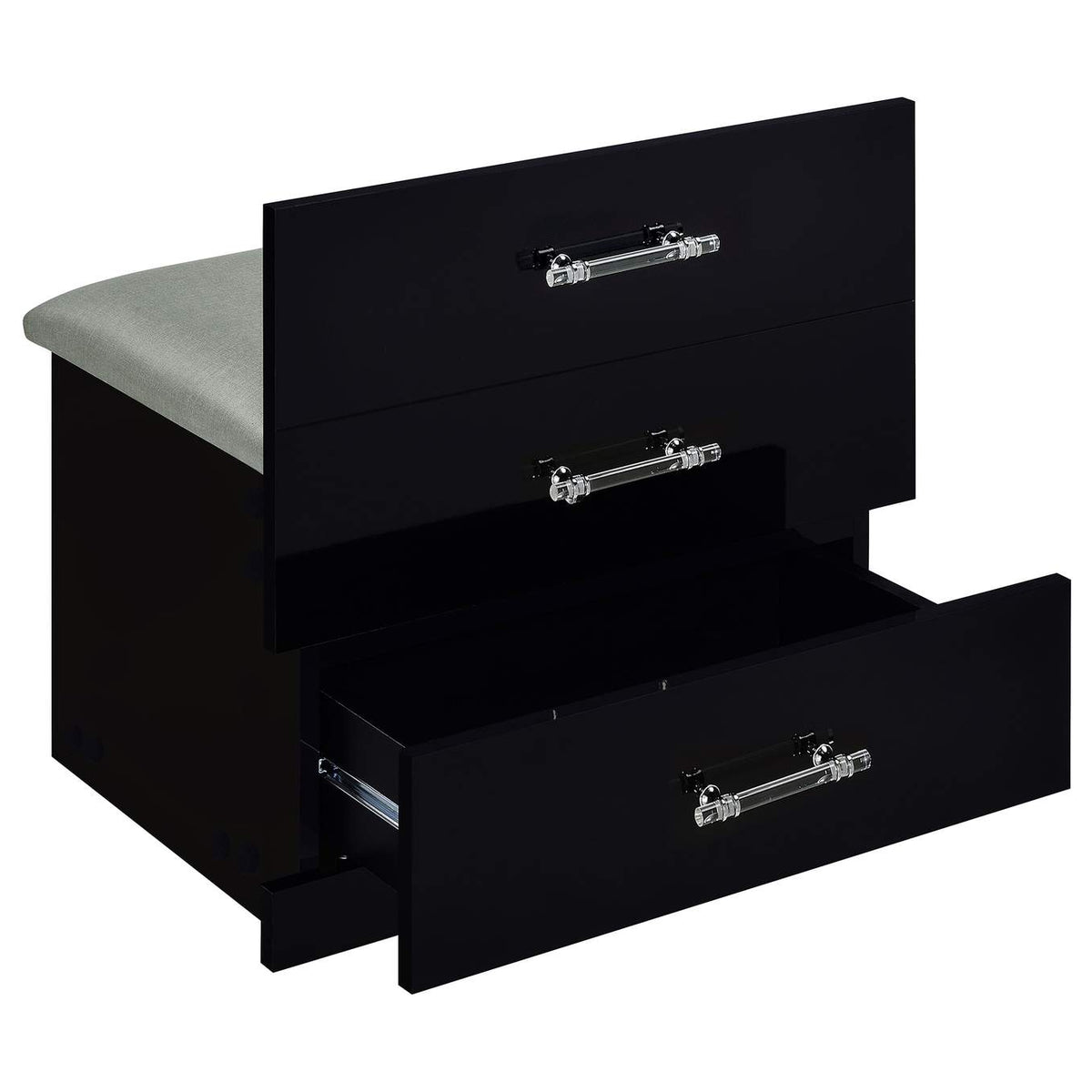 930209 Danbury 3-drawer Makeup Vanity & Stool Set Black High Gloss