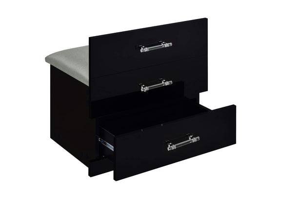 930209 Danbury 3-drawer Makeup Vanity & Stool Set Black High Gloss